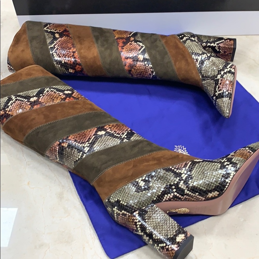 AQUAZZURA BOETTI BOOTS IN KENYA SNAKE AND SUEDE TALL BOOTS SIZE 8.5 - Picture 3 of 10
